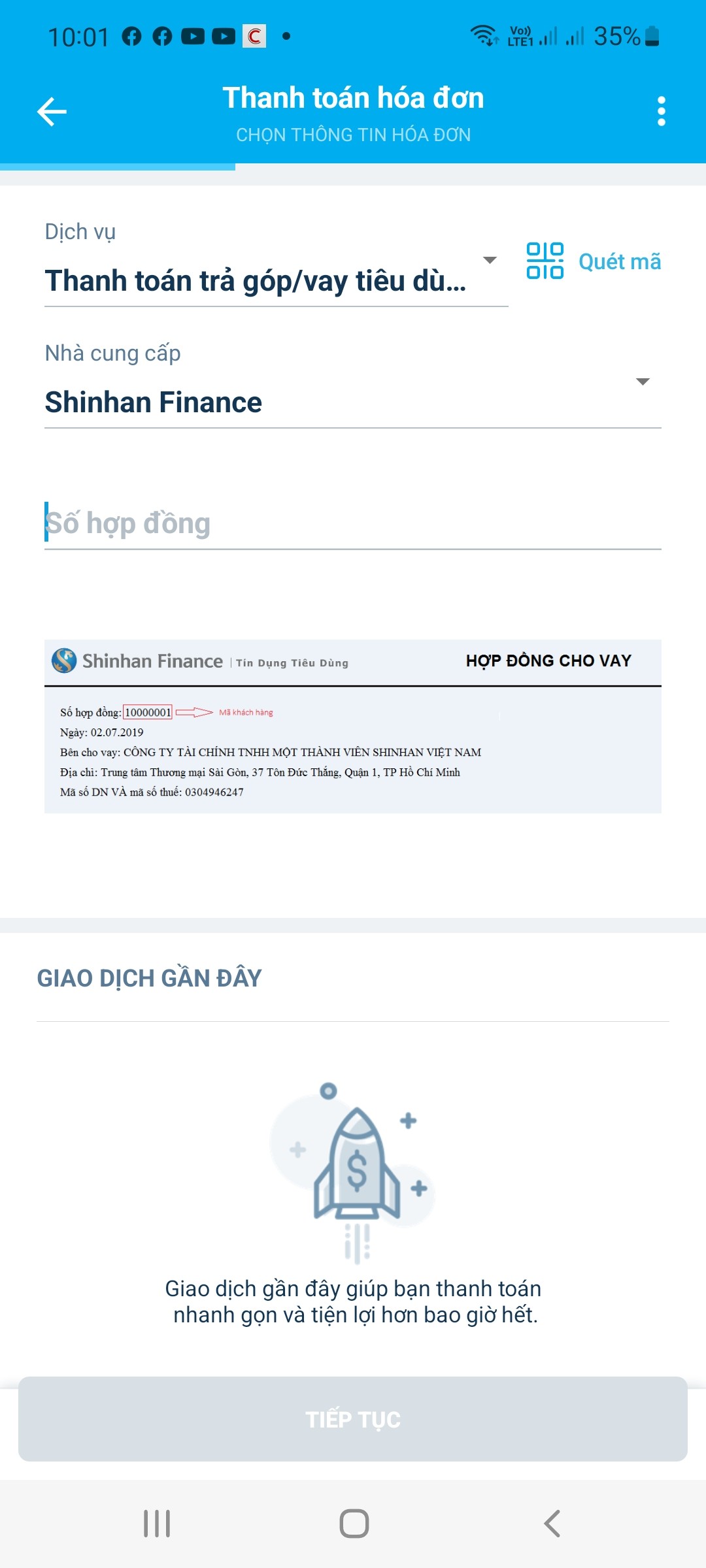 Vay Shinhan Finance Việt Nam lãi suất từ 18%/năm giảm dần 6 Nhập số hợp đồng Shinhan
