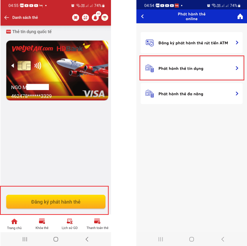 phát hành thẻ tín dụng Online